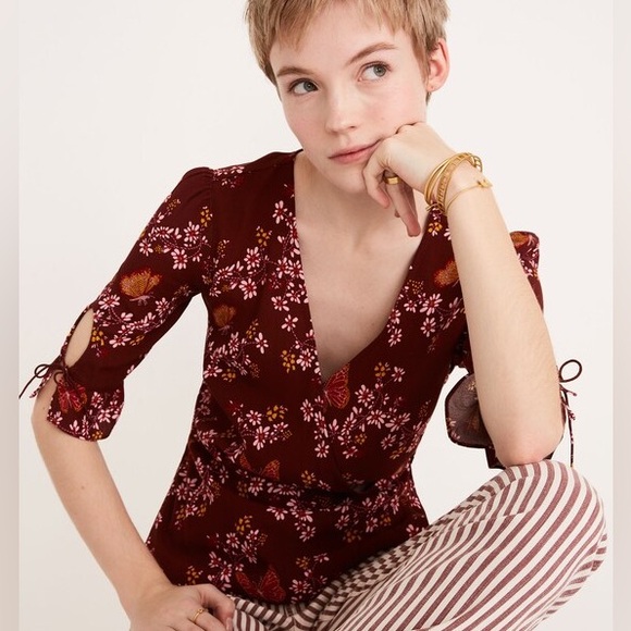 Madewell Tops - Madewell Tie-Sleeve Wrap Top in Butterfly Sanctuary